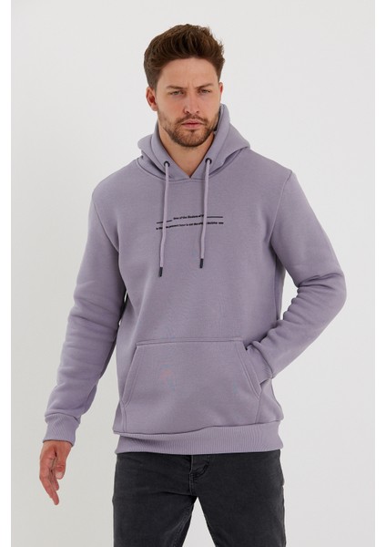 Erkek Slim Fit Baskılı Kapüşonlu Sweatshirt