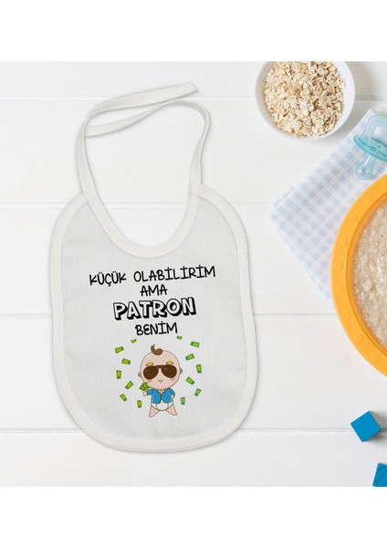 Kids Patron Benim Tasarımlı Beyaz Bebek Mama Önlüğü-1