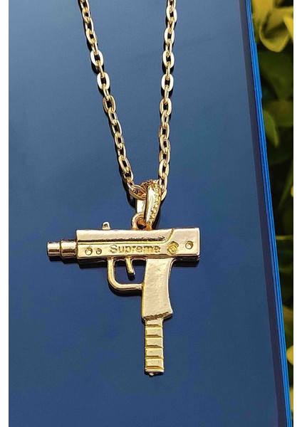 Uzi Başlıklı Gold Renk Erkek Uzi Kolye