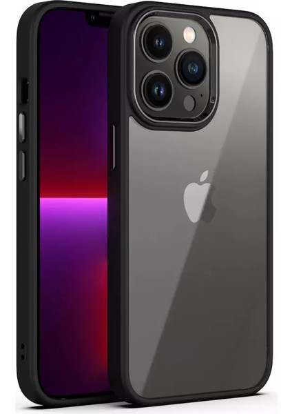 iPhone 14 Pro Kılıf Metal Buton ve Kamera Çerçeveli Kenarları Silikon Arkası Sert Titanium Case