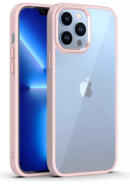 iPhone 14 Pro Kılıf Metal Buton ve Kamera Çerçeveli Kenarları Silikon Arkası Sert Titanium Case