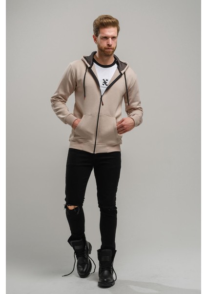 Regnault Üç Iplik Pamuklu Kapüşonu File Detaylı Fermuarlı Sweatshirt