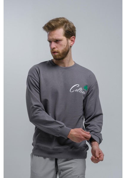 Celtics Önü ve Arkası Baskılı Düşük Omuz Bisiklet Yaka Sweatshirt modelleri
