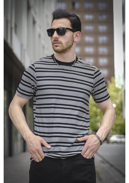 Jacky Çizgili Örme Yaka Likralı Erkek Tshirt fiyatları