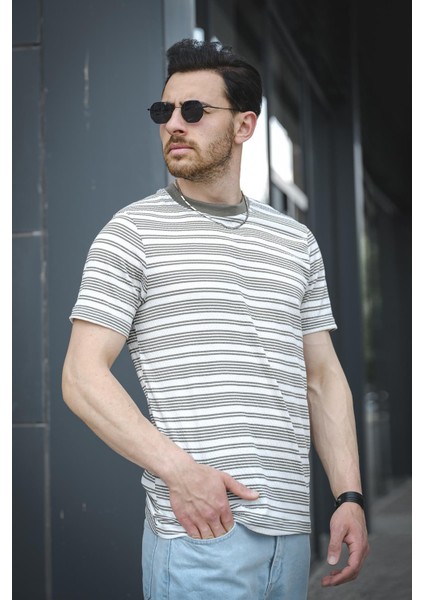 Jacky Çizgili Örme Yaka Likralı Erkek Tshirt