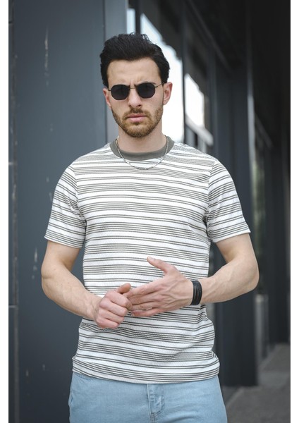 Jacky Çizgili Örme Yaka Likralı Erkek Tshirt