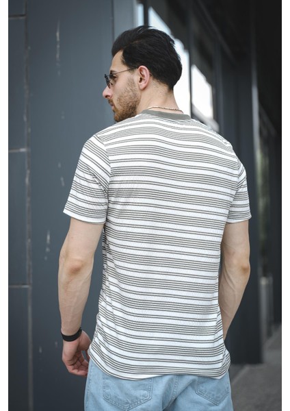 Jacky Çizgili Örme Yaka Likralı Erkek Tshirt