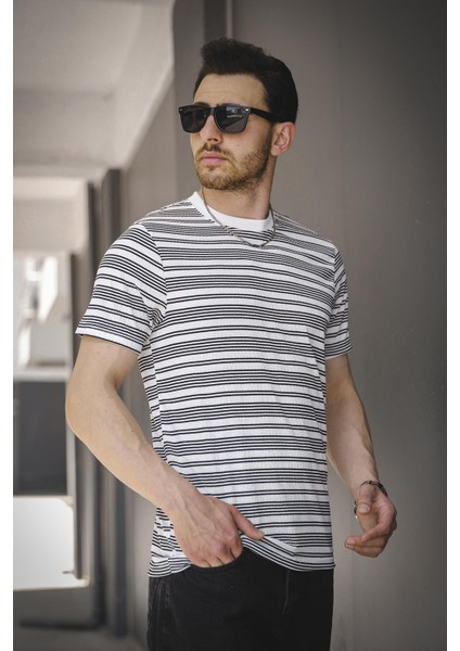 Jacky Çizgili Örme Yaka Likralı Erkek Tshirt