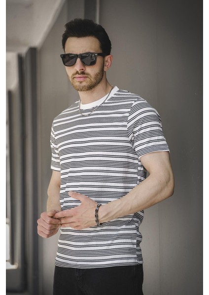 Jacky Çizgili Örme Yaka Likralı Erkek Tshirt