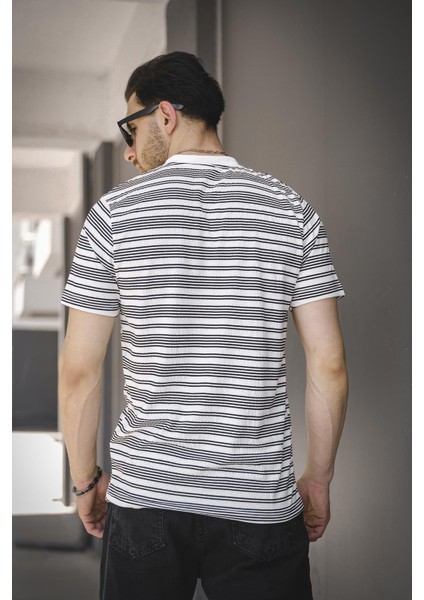 Jacky Çizgili Örme Yaka Likralı Erkek Tshirt modelleri