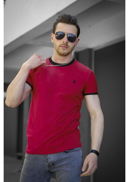 Riad Slim Fit Likralı Nakış Detaylı Kolu ve Yakası Biyeli Erkek Tshirt fiyatları