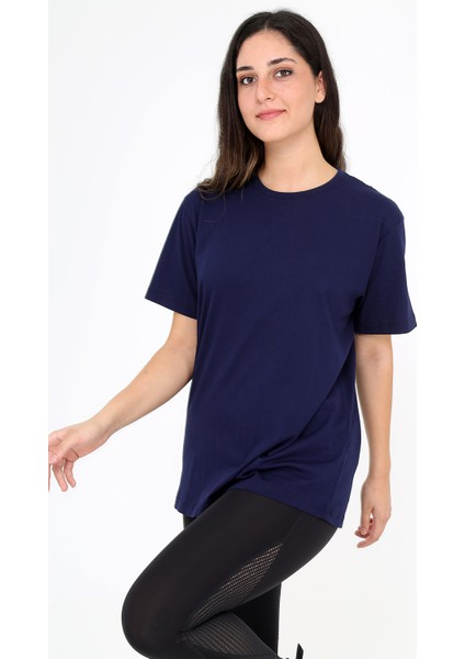 Oversize (bol ve geniş kesim) Lacivert T-Shirt. Bisiklet Yaka, Basic, Salaş Model