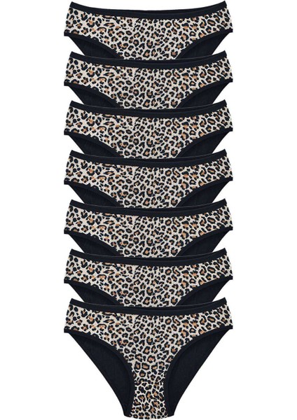 7 Adet Leopar Desenli Likralı Yumuşak Dokulu Kadın Slip Külot