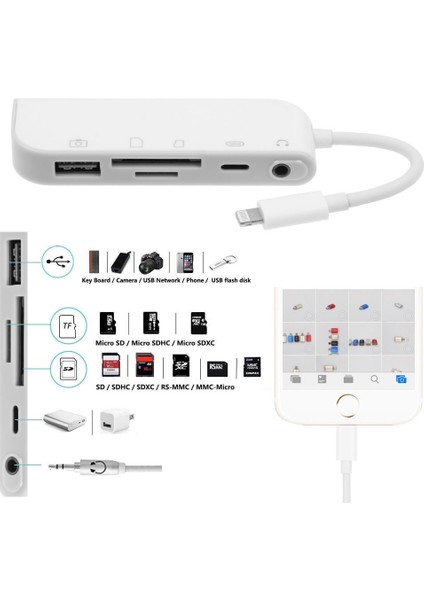 iPhone Lightning 5in1 Kamera Bellek Sd Tf Kart Adaptörü