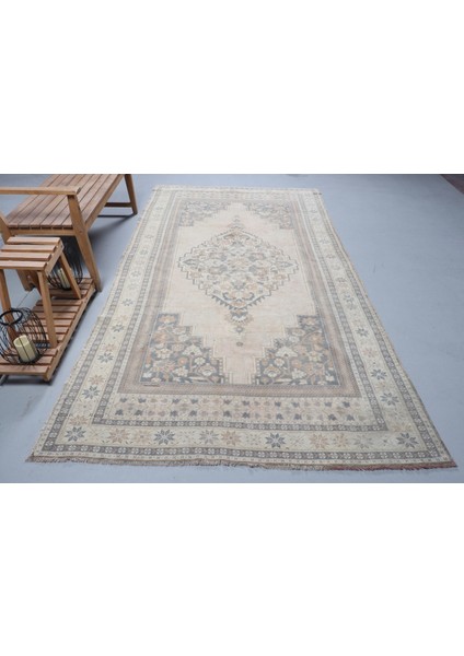 Türk Halısı, Eskitme Halı, Halı, 165 x 301 cm Bej Halı, El Dokuma Yer Halı, Kabilesı Oturma Odası Halı