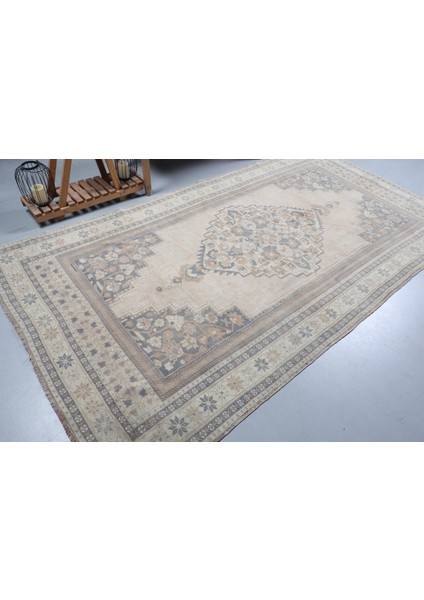 Türk Halısı, Eskitme Halı, Halı, 165 x 301 cm Bej Halı, El Dokuma Yer Halı, Kabilesı Oturma Odası Halı