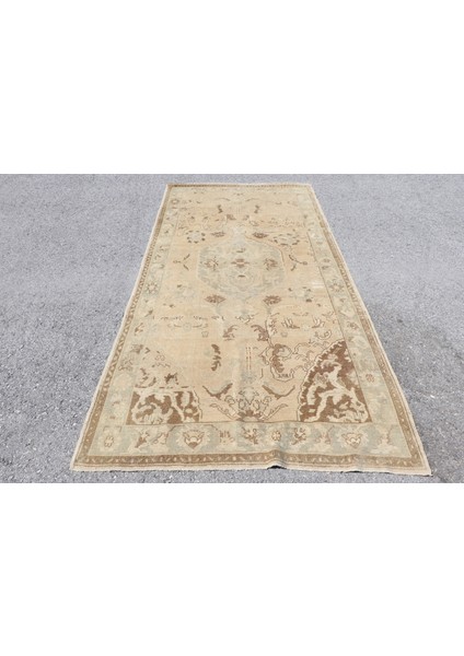 Eskitme Halı, Türk Halısı, Halı, 133 x 277 cm Bej Halı, Organik Büyük Halı, Dekoratif Yer Halı, 3314