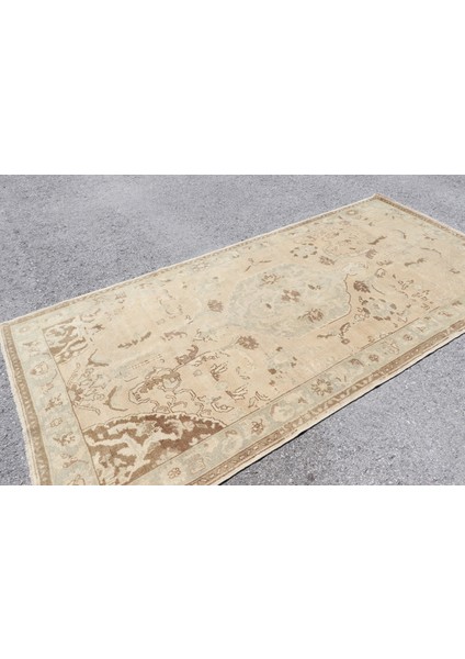 Eskitme Halı, Türk Halısı, Halı, 133 x 277 cm Bej Halı, Organik Büyük Halı, Dekoratif Yer Halı, 3314