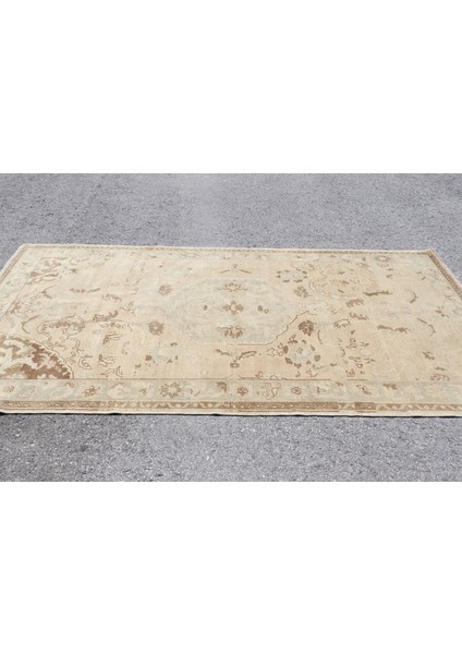 Eskitme Halı, Türk Halısı, Halı, 133 x 277 cm Bej Halı, Organik Büyük Halı, Dekoratif Yer Halı, 3314
