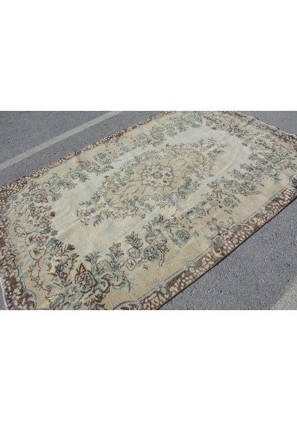 Eskitme Halı, Türk Halısı, Halı, 173 x 263 cm Bej Halı, Organik Büyük Halı, Bahçe Yer Halı, 7754