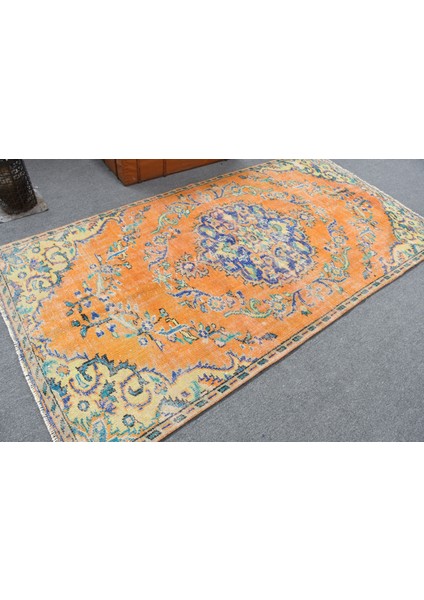 Türk Halısı, Eskitme Halı, Halı, 137 x 263 cm Turuncu Halı, Yün Banyo Halı, Dekoratif Alan Halı, 1130
