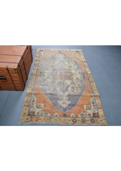 Türk Halısı, Eskitme Halı, Halı, 125 x 216 cm Turuncu Halı, El Yapımı Alan Halı, Organik Banyo Halı,