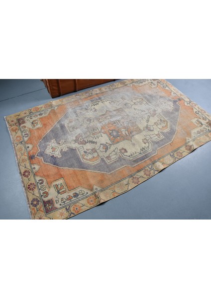 Türk Halısı, Eskitme Halı, Halı, 125 x 216 cm Turuncu Halı, El Yapımı Alan Halı, Organik Banyo Halı,