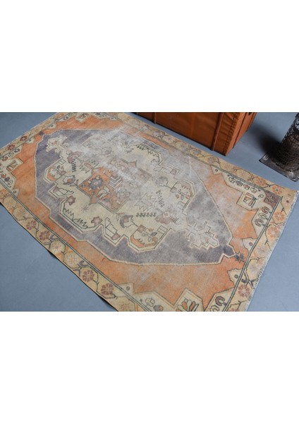 Türk Halısı, Eskitme Halı, Halı, 125 x 216 cm Turuncu Halı, El Yapımı Alan Halı, Organik Banyo Halı,