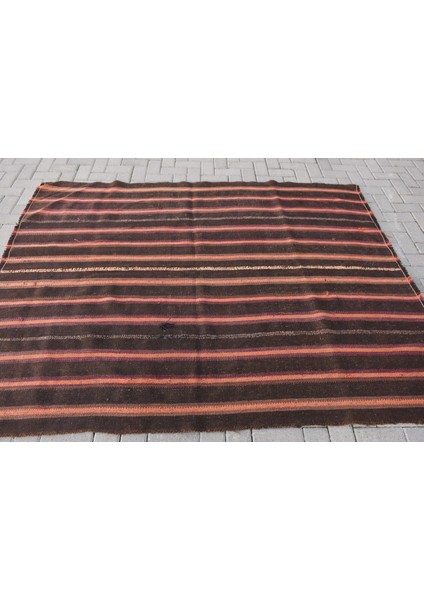 Türk Kilim, Eskitme Kilim, Large Kilim, 170 x 219 cm Siyah Kilim, El Yapımı Kilim, Oturma Odasısı Kili