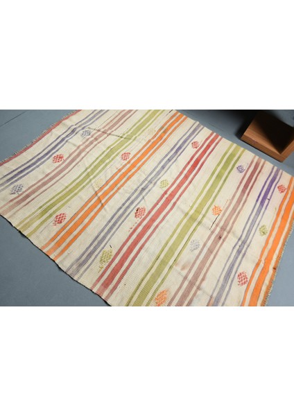 Eskitme Kilim, Türk Kilim, Area Kilim, 156 x 182 cm Turuncu Kilim, El Dokuma Kilim, Banyosı Kilim, 10