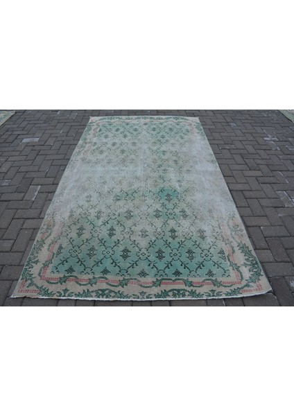 Türk Halısı, Eskitme Halı, Halı, 144 x 245 cm Yeşil Halı, Dekoratif Alan Halı, El Yapımı Alan Halı, 9