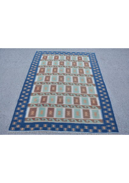 Türk Halısı, Eskitme Halı, Halı, 143 x 189 cm Mavi Halı, Bahçe Alan Halı, Banyo Halı, 8471