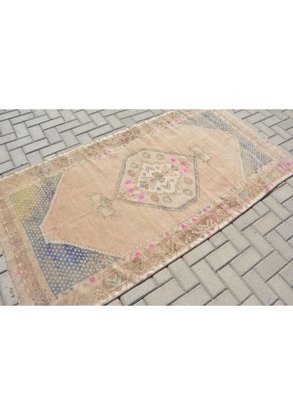 Türk Halısı, Eskitme Halı, Halı, 111 x 213 cm Bej Halı, Yün Banyo Halı, El Yapımı Alan Halı, 10933
