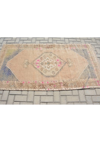 Türk Halısı, Eskitme Halı, Halı, 111 x 213 cm Bej Halı, Yün Banyo Halı, El Yapımı Alan Halı, 10933