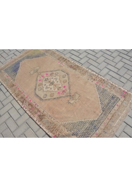 Türk Halısı, Eskitme Halı, Halı, 111 x 213 cm Bej Halı, Yün Banyo Halı, El Yapımı Alan Halı, 10933