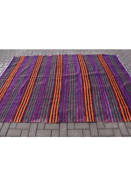 Türk Halısı, Eskitme Halı, Halı, 193 x 279 cm Turuncu Halı, Oturma Odası Halı, Dekoratif Büyük Halı,