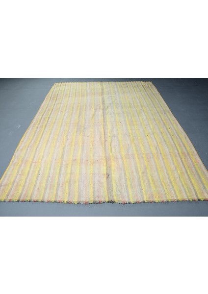 Türk Halısı, Eskitme Halı, Halı, 207 x 264 cm Sarı Halı, El Dokuma Yer Halı, Dekoratif Büyük Halı, 82