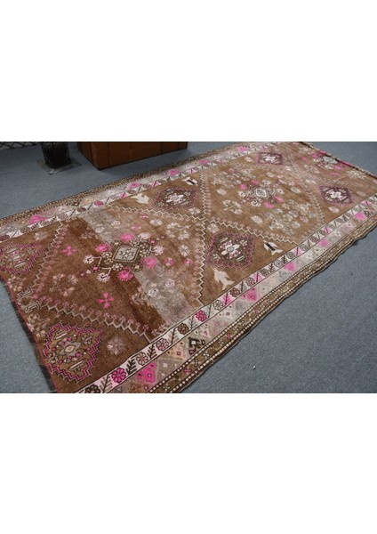 Türk Halısı, Eskitme Halı, Halı, 168 x 341 cm Kahverengi Halı, Organik Büyük Halı, 11954
