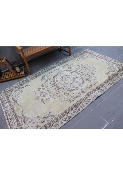 Türk Halısı, Eskitme Halı, Halı, 143 x 260 cm Bej Halı, Banyo Halı, Yün Banyo Halı, 4458