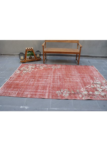Türk Halısı, Eskitme Halı, Halı, 157 x 257 cm Kırmızı Halı, Dekoratif Büyük Halı, 4606