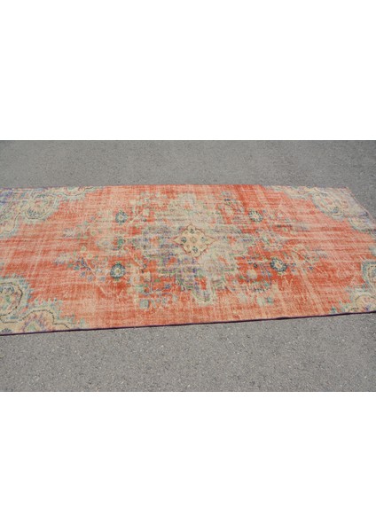 Türk Halısı, Eskitme Halı, Halı, 136 x 291 cm Turuncu Halı, Dekoratif Yer Halı, El Yapımı Oturma Odası modelleri