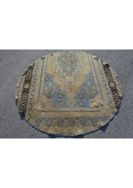 Eskitme Halı, Türk Halısı, Halı, 162 x 162 cm Bej Halı, Yün Banyo Halı, Banyo Halı, 7781