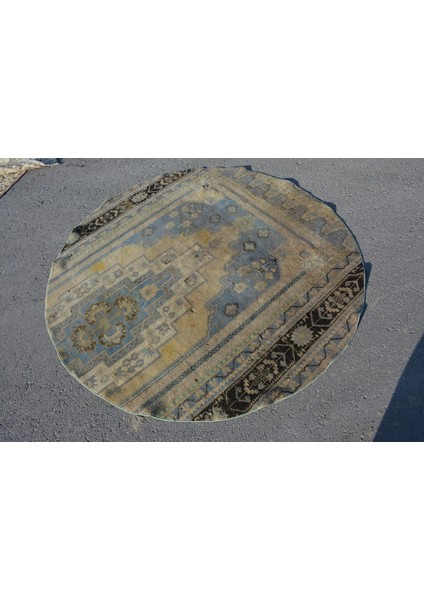 Eskitme Halı, Türk Halısı, Halı, 162 x 162 cm Bej Halı, Yün Banyo Halı, Banyo Halı, 7781