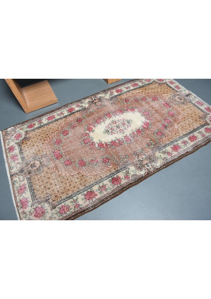 Türk Halısı, Eskitme Halı, Halı, 121 x 214 cm Kahverengi Halı, El Yapımı Banyo Halı, 11091