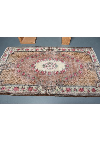 Türk Halısı, Eskitme Halı, Halı, 121 x 214 cm Kahverengi Halı, El Yapımı Banyo Halı, 11091
