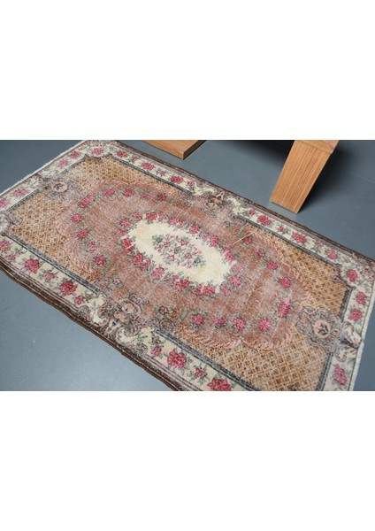 Türk Halısı, Eskitme Halı, Halı, 121 x 214 cm Kahverengi Halı, El Yapımı Banyo Halı, 11091