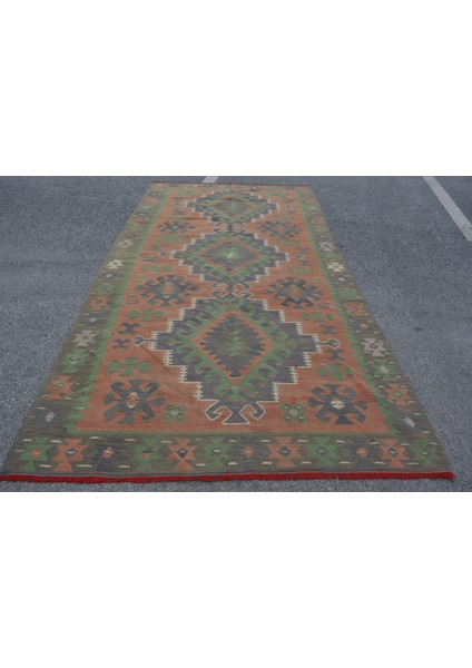 Eskitme Kilim, Türk Kilim, Large Kilim, 177 x 341 cm Kırmızı Kilim, Bahçe Kilim, Yersı Kilim, 7340