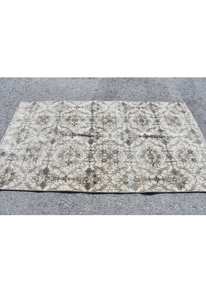 Eskitme Halı, Türk Halısı, Halı, 117 x 212 cm Bej Halı, Ofice Banyo Halı, Yün Banyo Halı, 9491