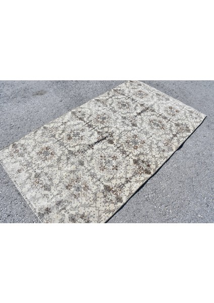 Eskitme Halı, Türk Halısı, Halı, 117 x 212 cm Bej Halı, Ofice Banyo Halı, Yün Banyo Halı, 9491