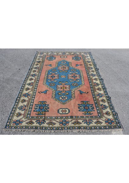 Eskitme Halı, Türk Halısı, Halı, 157 x 219 cm Mavi Halı, Anadolusı Banyo Halı, Bahçe Banyo Halı, 7707